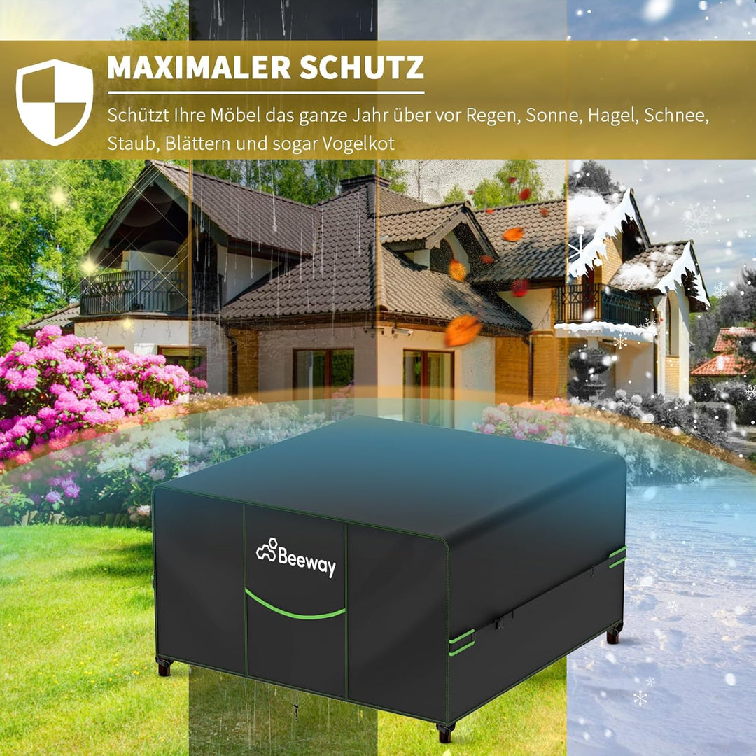 BEEWAY Gartenmöbel Abdeckung Wasserdicht V2.0 150x150x73cm, Schutzhülle Abdeckplane für Gartentische