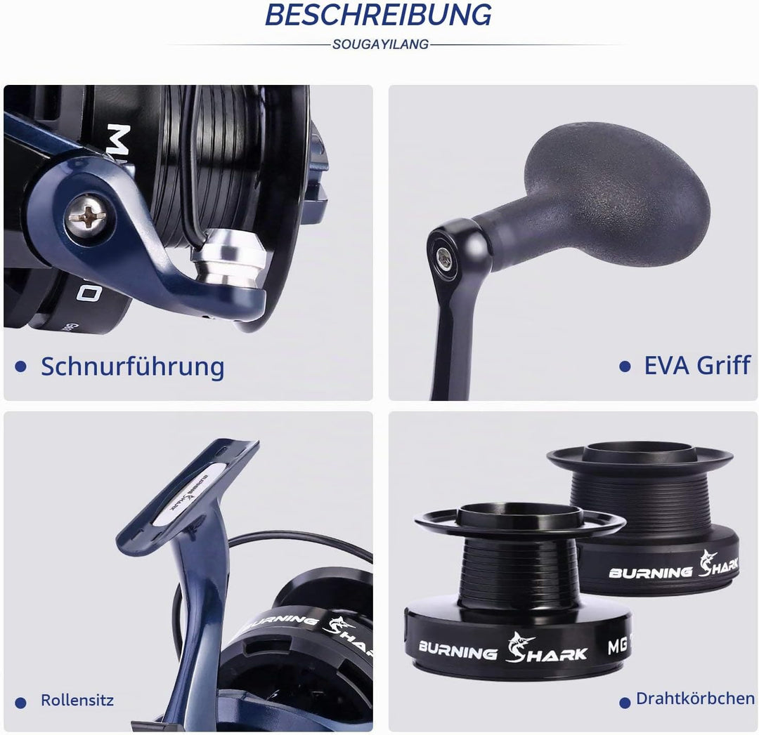 Sougayilang Angelrolle, 13 + 1 Edelstahl BB, Kohlefaser, Spinnfangrolle für Wels, Zander, gestreifte