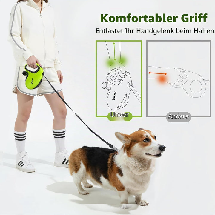 Pecute Hundeleine 8m, Rollleine für Hunde, EIN-Knopf-Steuerung &amp; Verwicklungsfrei, Robuste Nylonlein