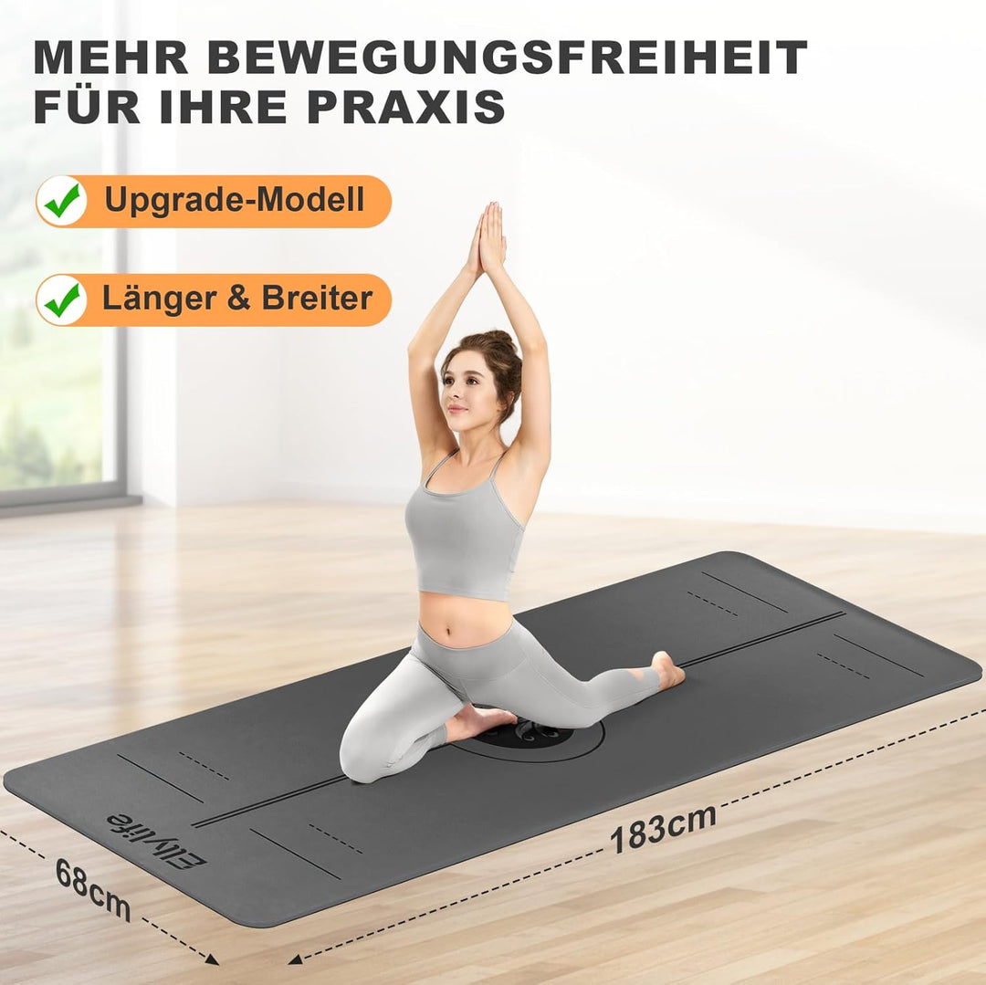 Yogamatte aus ECO Naturkautschuk & Hhautfreundlichem TPE, Extrem Rutschfest, Ausrichtungslinien, Ein