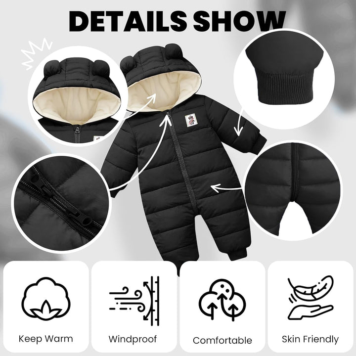 Baby Winter Overall mit Kapuze, Strampler Schneeanzug Jungen Mädchen Langarm Jumpsuit Warm Outfits G