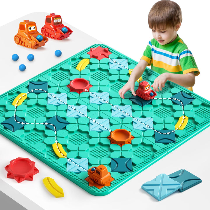 burgkidz Kinderspielzeug Brettspiele - Logischer Strassenbauer grosses Brett 56 x 56cm Labyrinth Puz