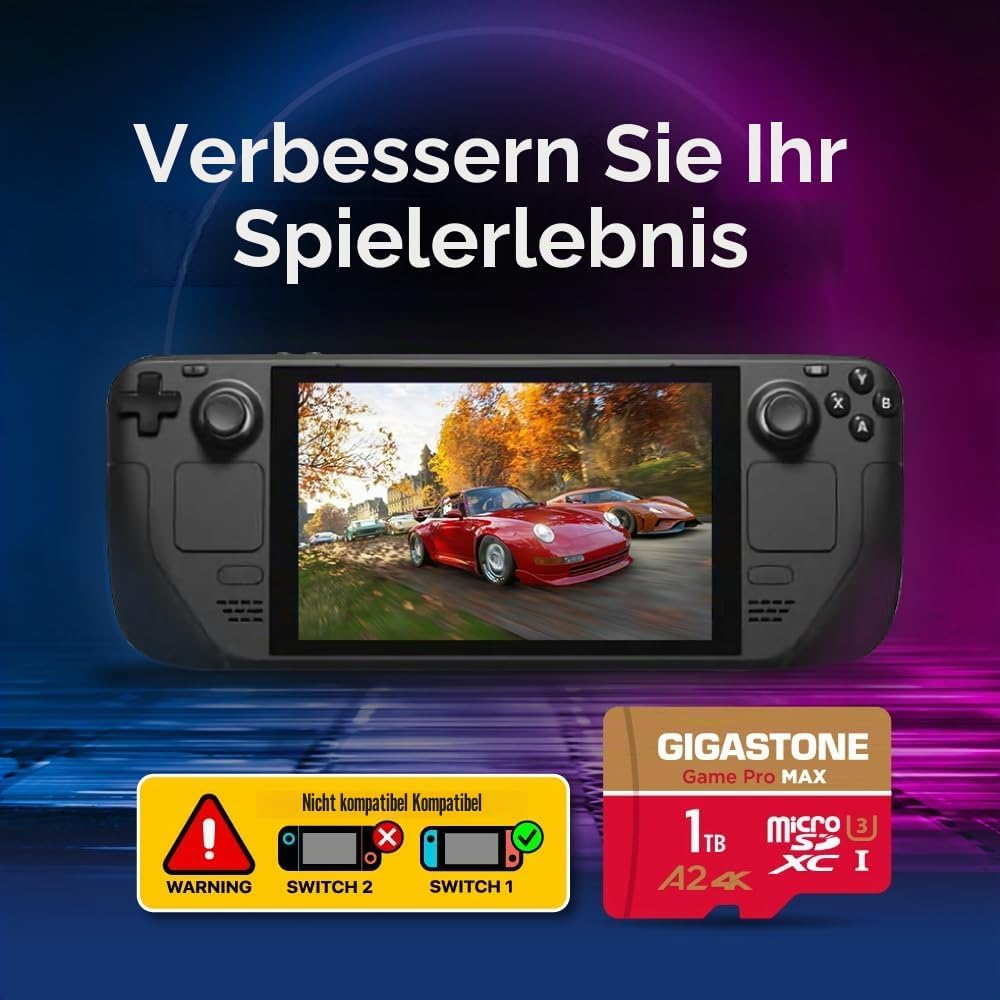 Nur für Switch 1 GIGASTONE 1TB Micro SD Karte, Game Pro MAX, bis zu 170/140 MB/s, MicroSDXC Speicher