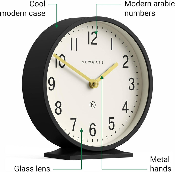 NEWGATE® Q Kaminsims Uhr | Moderne Klassische runde kaminuhr | Schwarz | Zeitgenössischer Stil für k