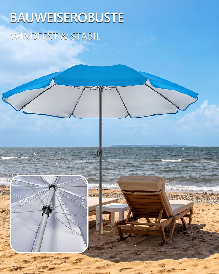 4smile Sonnenschirm Strand SunnyJoy, Blau – 3er Set inkl. Strandschirm windfest stabil, Rasendorn So