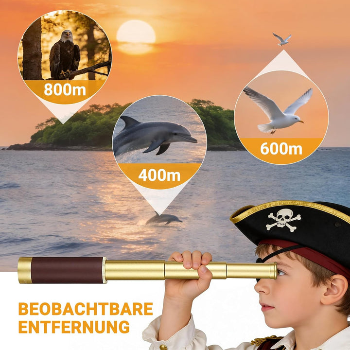 Retro Pirat Teleskop Monokular mit Schatzkarte 25x30 Zoomable Vintage Kapitän Jack Spyglass BAK-4 Li