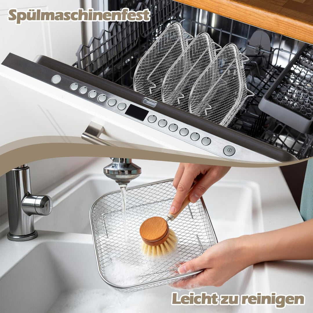 Herogo Heissluftfritteuse Zubehör, 3 Lagig Edelstahl Eckig Frittierkorb Gitter für Heissluftfritteus