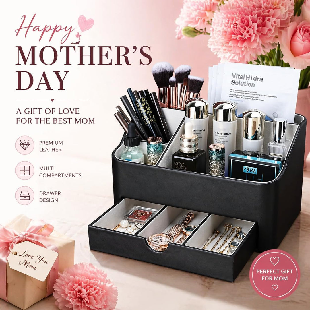 KINGFOM Make Up Kosmetik Organizer, PU Leather Schmink Organizer mit Schublade Skincare Organizer fü