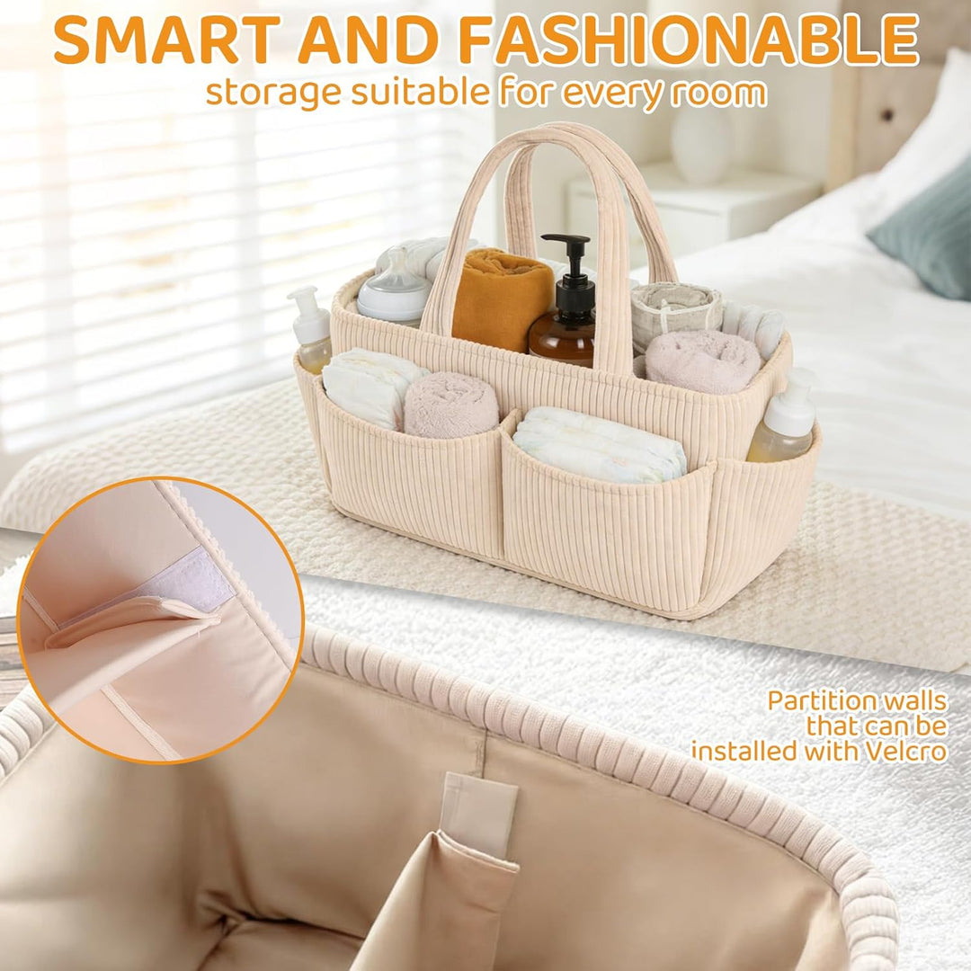 Wickelkorb Cord für Wickeltisch,Baby Windel Caddy Organizer mit Wechselbaren Fächern,Stilvoller Aufb