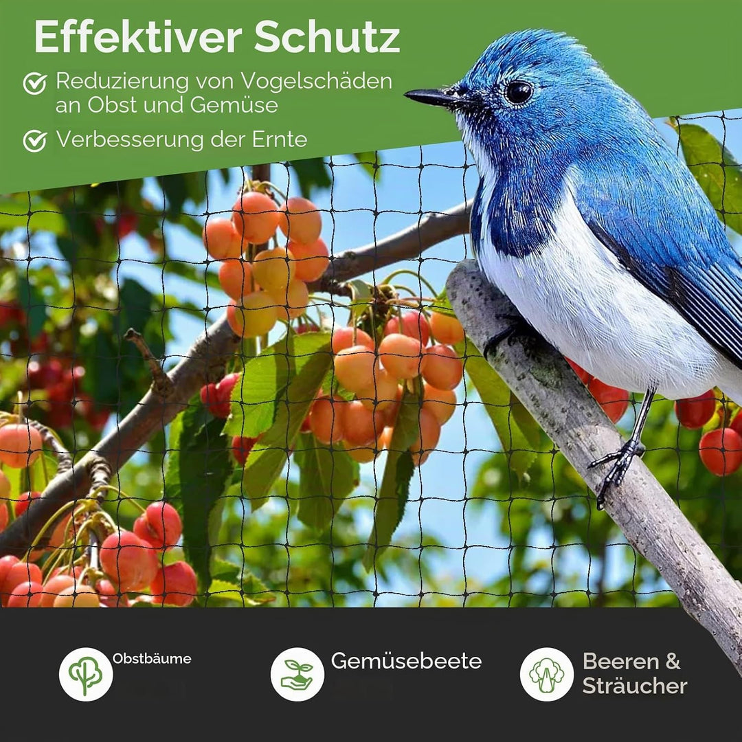 Vogelschutznetz 7.5 m x 15 m, Vogelnetz Schwarz, Reissfestes Pflanzennetz für Hühnergehege, Volieren