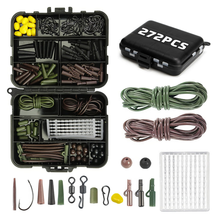 272stk Karpfen Angelzubehör Set, Angelhaken Kit inkl. Jig Haken, Bullet Bass Werfen Sinker Gewichte,