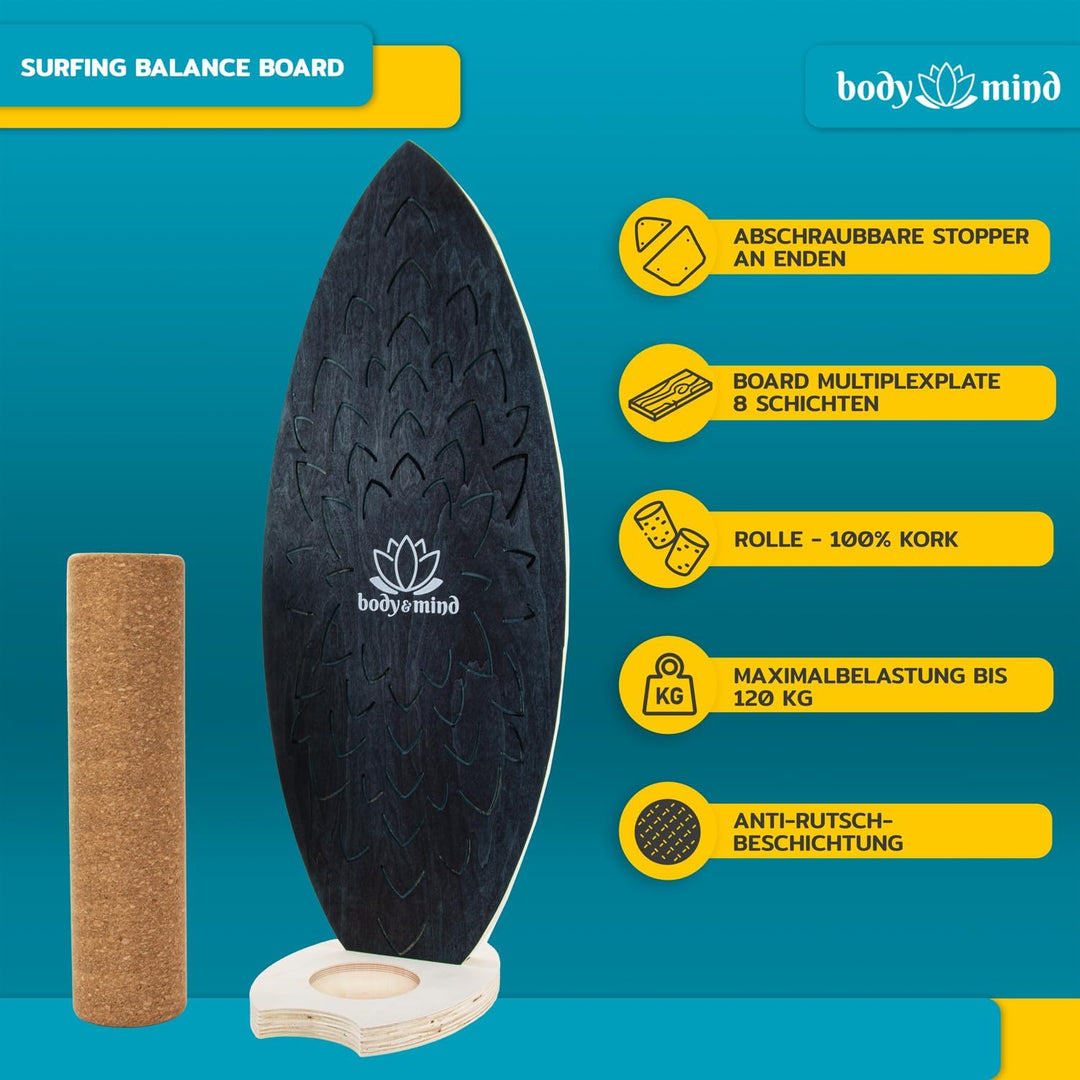 Balance-Board Surfbrett Surf Balance Wackelbrett für Physiotherapie Surf-Training; Trainiert Gleichg