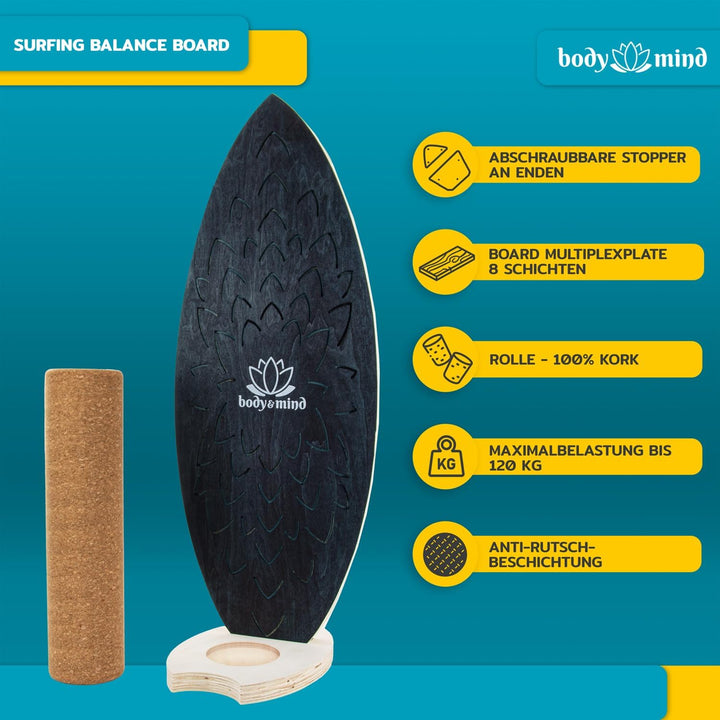 Balance-Board Surfbrett Surf Balance Wackelbrett für Physiotherapie Surf-Training; Trainiert Gleichg