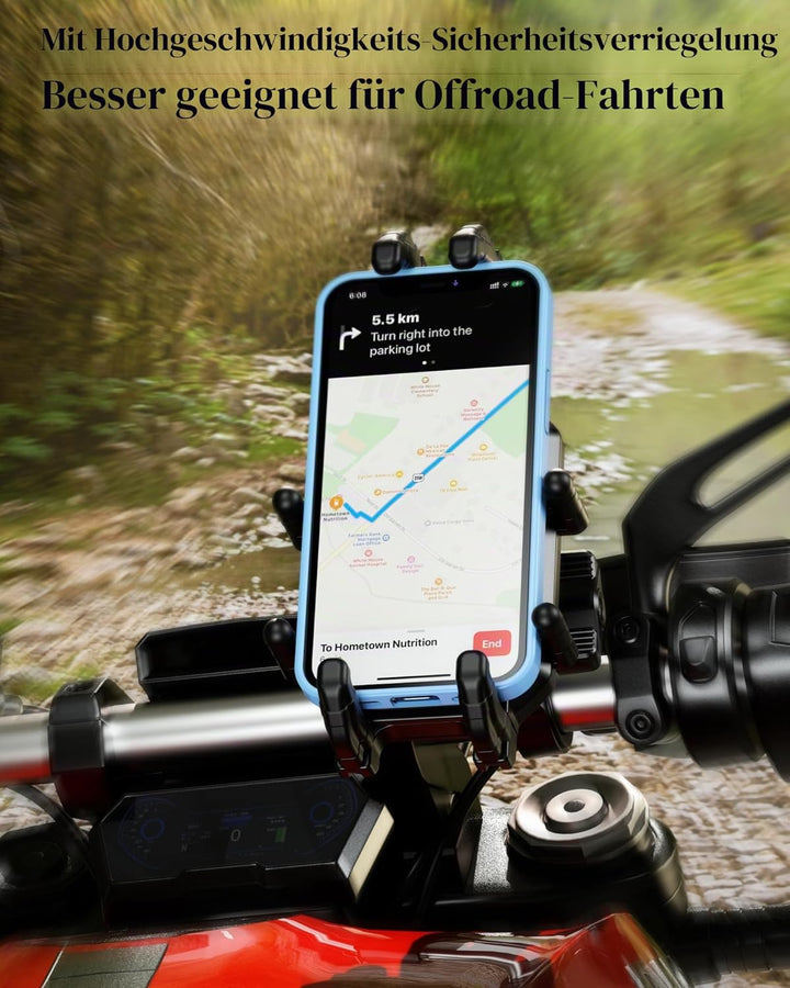 BRCOVAN Motorrad-Handyhalterung mit Vibrationsdämpfer und Hochgeschwindigkeits-Sicherheitsknauf, Die