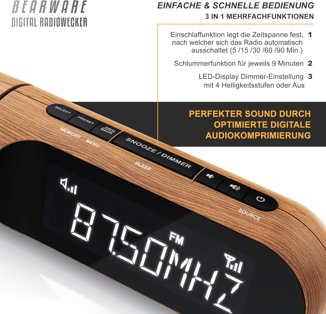 CSL - DAB Plus Radio - Radiowecker Projektionswecker digital – DAB/DAB+ / FM Radio mit je 20 Speiche