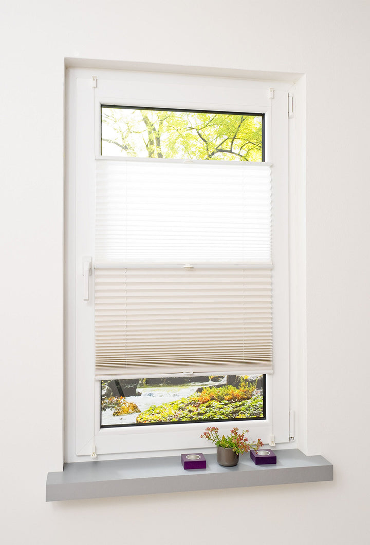 Liedeco® Plissee (Day and Night) verspannt mit Klemmträger / 100 x 130 cm weiss-beige (Breite x Höhe