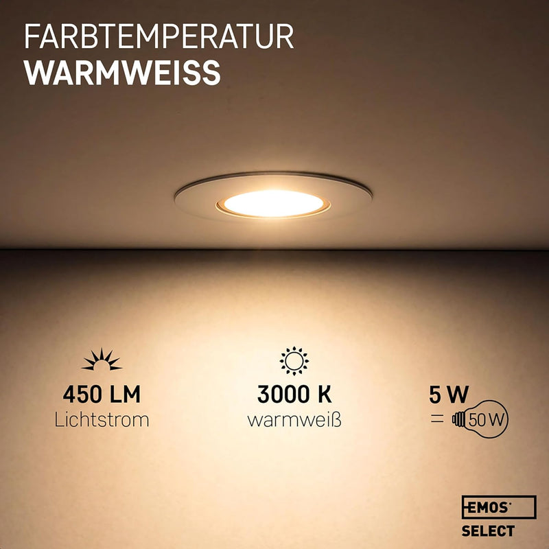 Emos LED Einbaustrahler 230V, 5W / 450lm, 50° schwenkbar, warmweiss 3000k | Einbaustrahler LED Spot