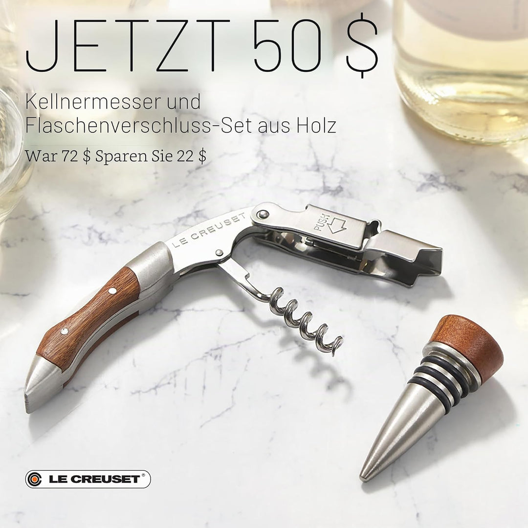 Le Creuset Kellnerkorkenzieher und Verschluss - Geschenkset, GS 190, Kunststoff, Holz, 5981401220956