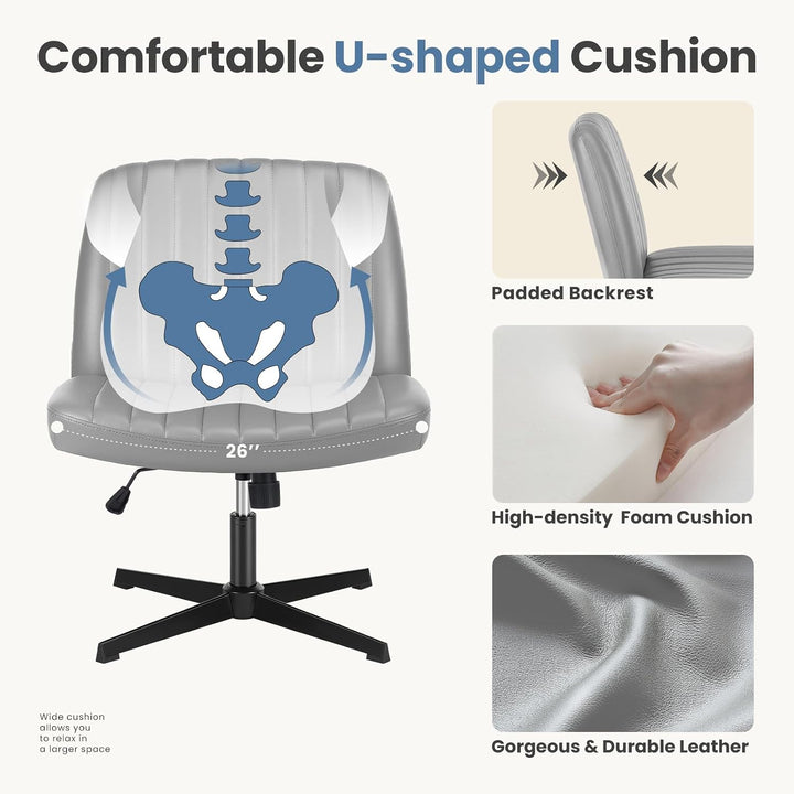 DUMOS Bürostuhl Ohne Armlehne Gehoben und Bequemes PU-Leder Criss Cross Chair mit Verbreitertem Sitz
