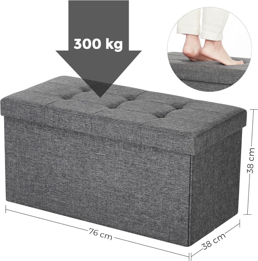 SONGMICS 76 cm Sitzbank mit Stauraum, klappbare Sitztruhe, Aufbewahrungsbox, Fussbank, dunkelgrau LS