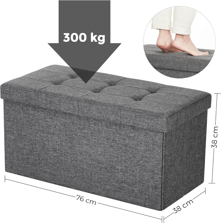 SONGMICS 76 cm Sitzbank mit Stauraum, klappbare Sitztruhe, Aufbewahrungsbox, Fussbank, dunkelgrau LS