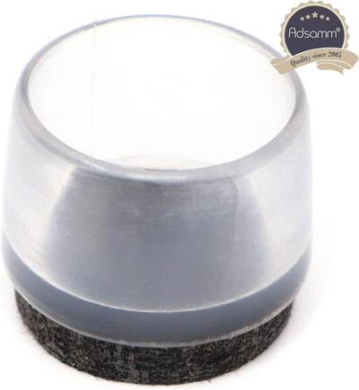 Adsamm® / 32 x Stuhlbeinkappen mit Filz / Transparent / Ø 21 - 22 mm / rund / Filz-Möbelgleiter für