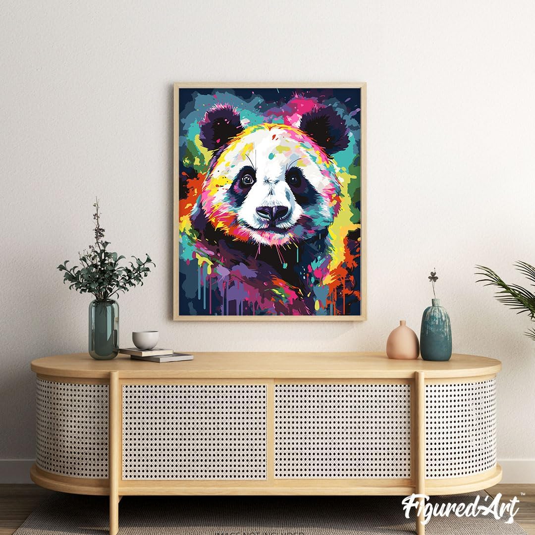 Figured'Art Malen Nach Zahlen Erwachsene Mit Rahmen Panda Farbenfroh Abstrakt - Paint by Numbers Bas