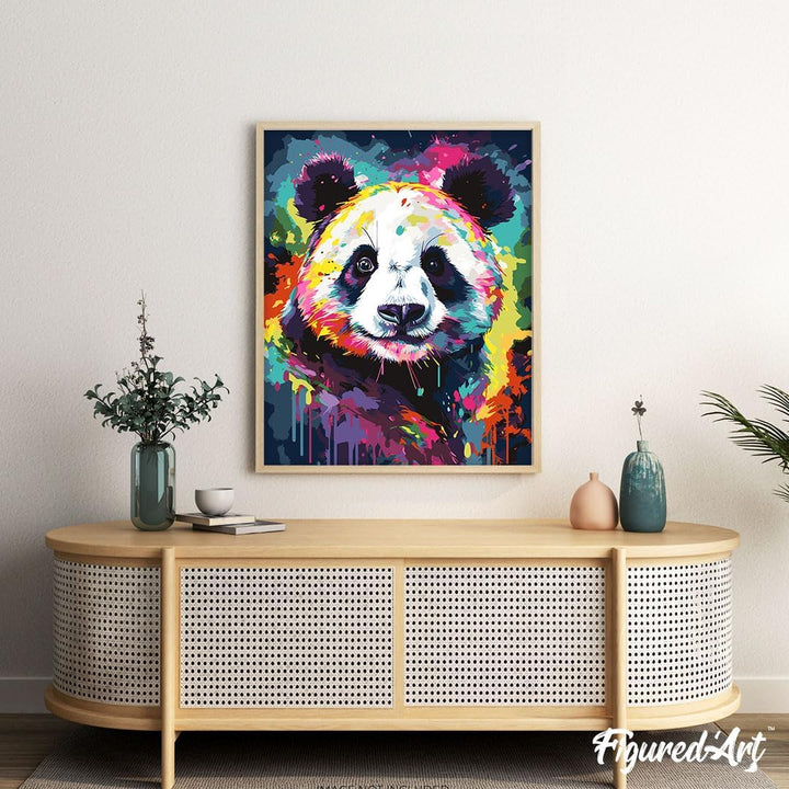 Figured'Art Malen Nach Zahlen Erwachsene Mit Rahmen Panda Farbenfroh Abstrakt - Paint by Numbers Bas