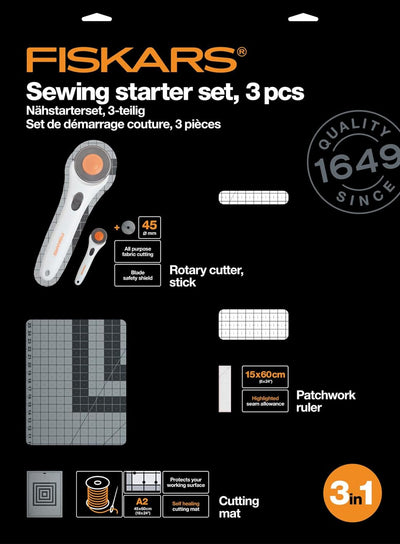 Fiskars Bastel-Starter-Set, 3-teilig, Inklusive Rollschneider, Ø 45 mm (1003736), A2 Schneidematte,