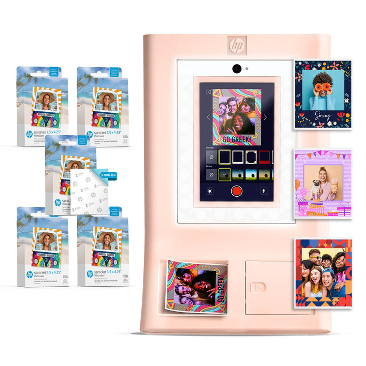 HP Sprocket Fotobox-Maschine Sofort-Farb-Fotodrucker (Pink) Papier-Paket + Zink 3,5 x 4,25” Zink-Sel