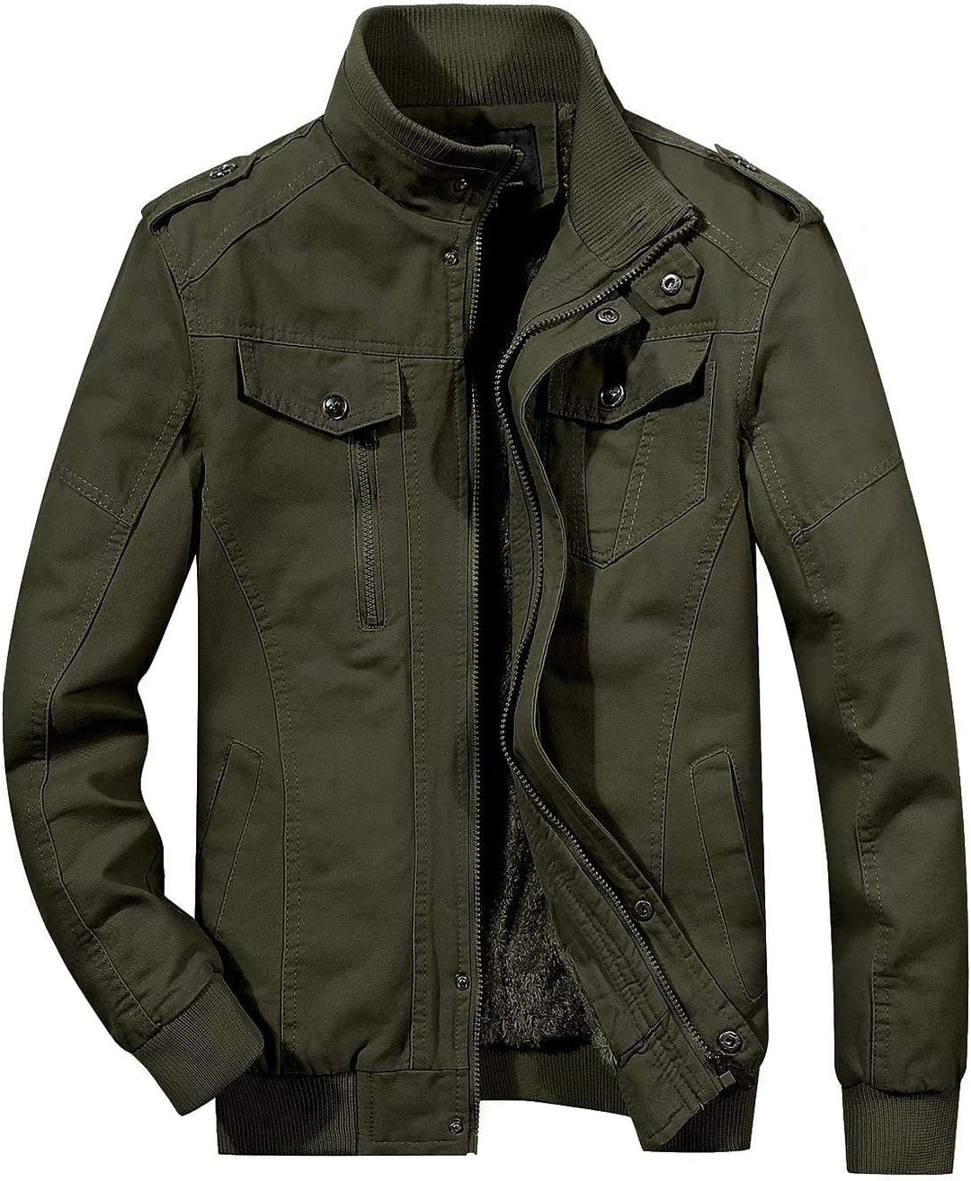MAGCOMSEN Herren Warm Gefüttert Winterparka Cargo Army Jacke Fleece Casual Übergangsjacke Baumwolle