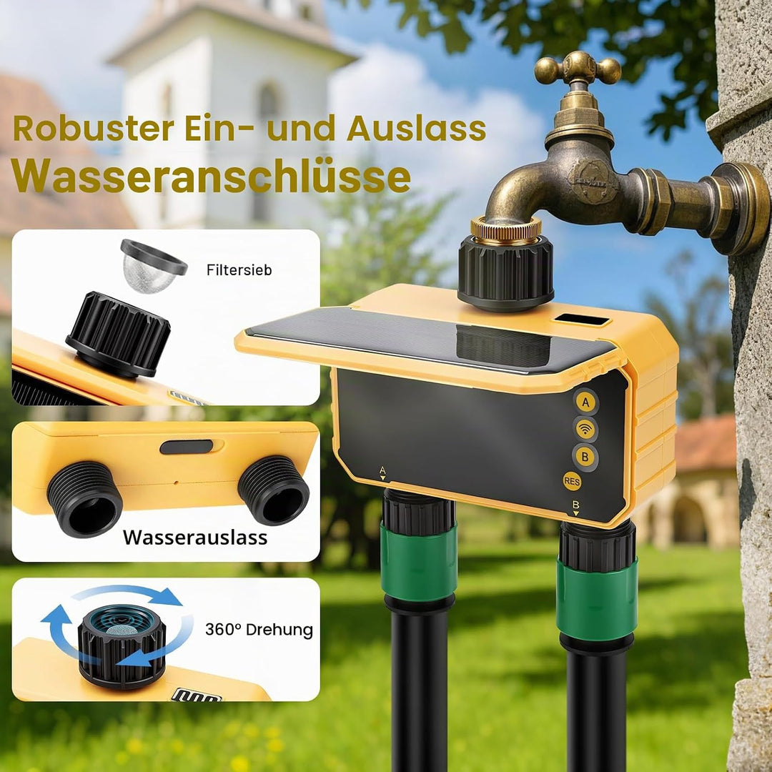 Nikou Solar Bewässerungscomputer WLAN 2 Ausgänge, Automatische Garten Smart Bewässerungsuhr Bewässer