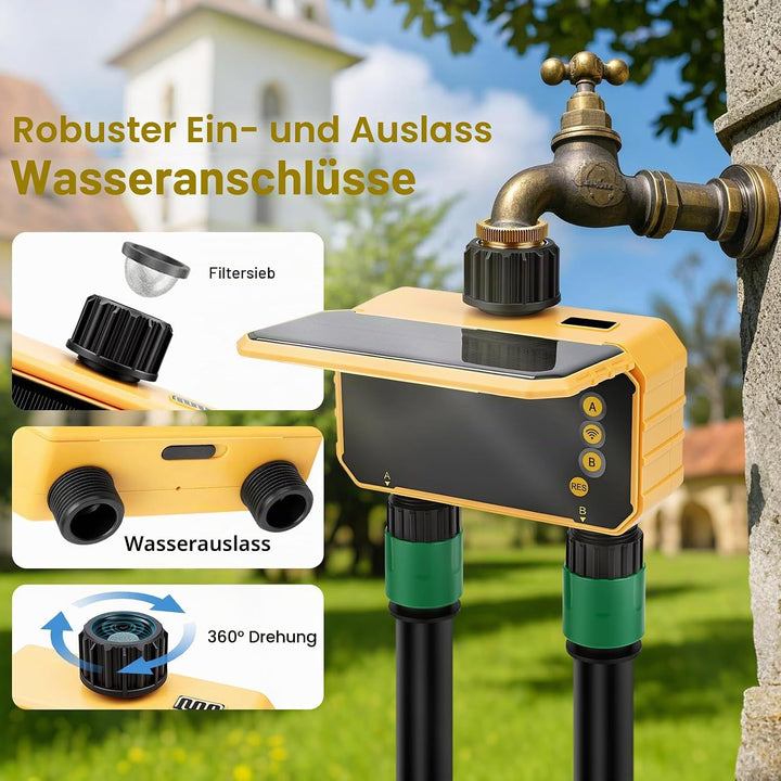 Nikou Solar Bewässerungscomputer WLAN 2 Ausgänge, Automatische Garten Smart Bewässerungsuhr Bewässer