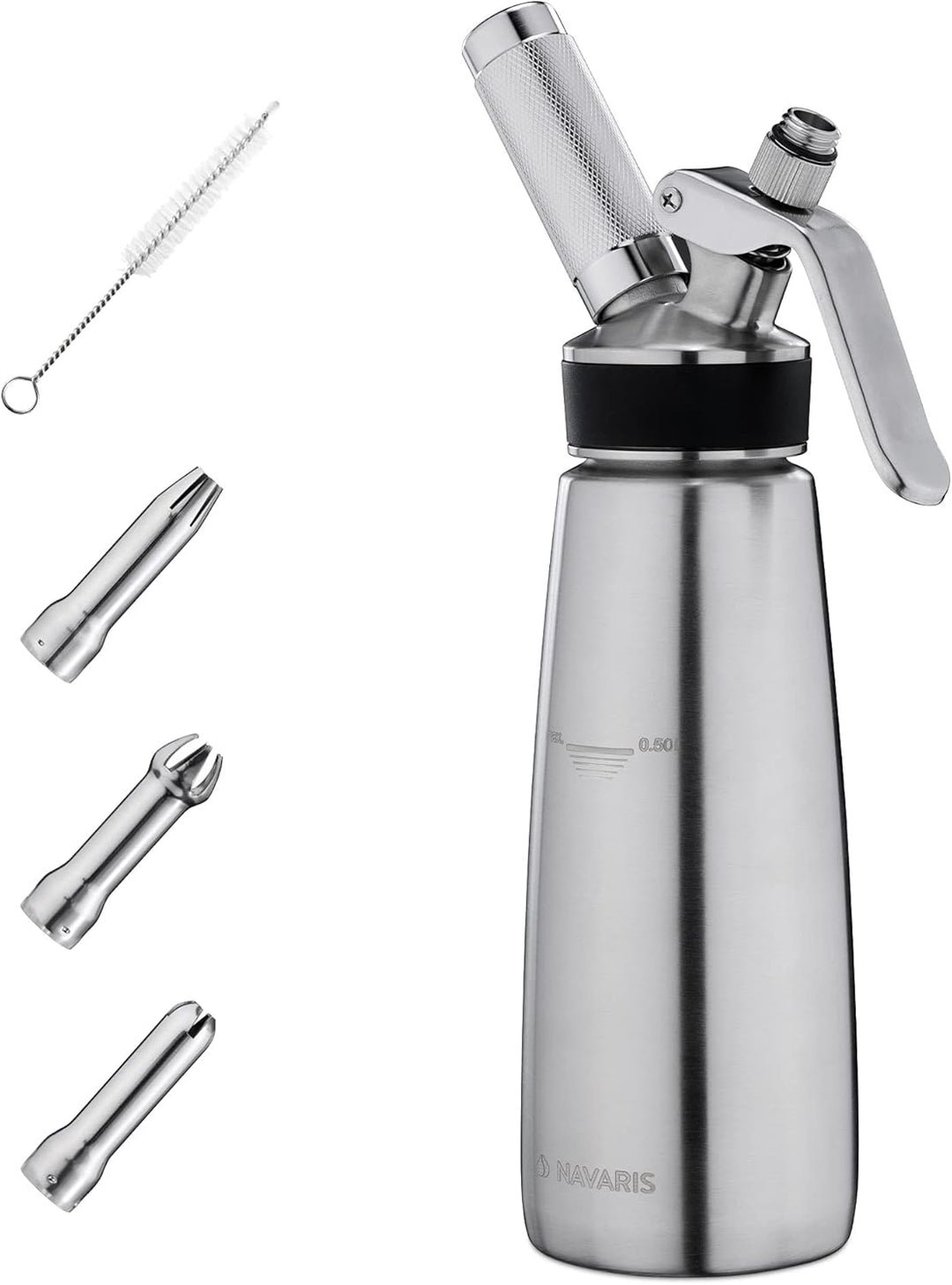 Navaris Edelstahl Sahnespender 500 ml mit 3 Tüllen - für heisse und kalte Cremes Schlagsahne Sossen