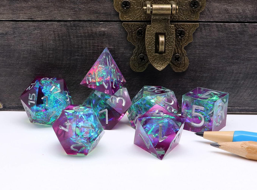DND-Würfel-Set aus Kunstharz, lila und seeblau, handgefertigte Galaxie-Würfel mit Geschenkbox, Mädch