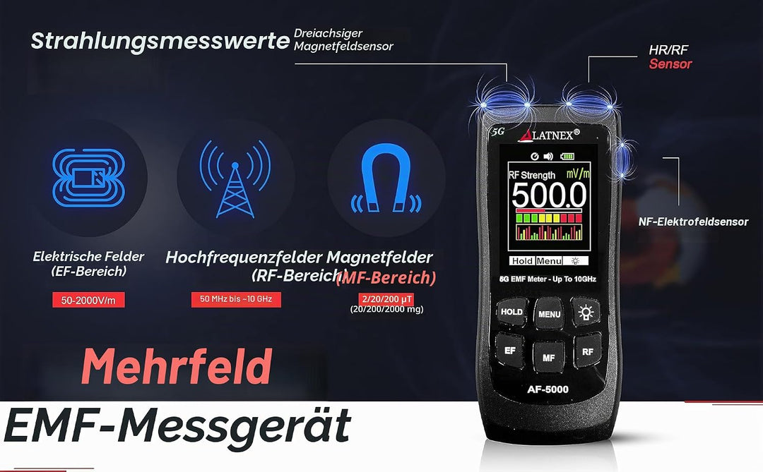 LATNEX AF-5000 5G EMF-Messgerät RF Detektor Tester und Leser mit Kalibrierungszertifikat – Testet un