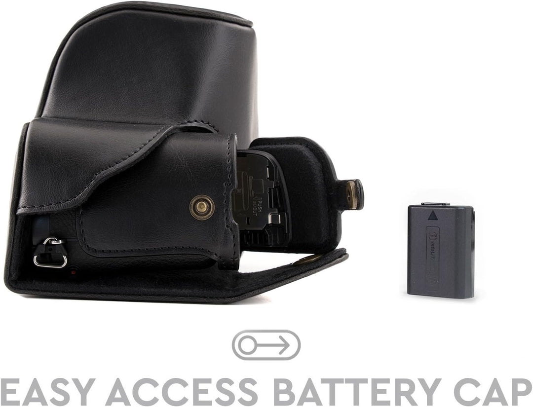 MegaGear Sony Alpha A6300, A6000 (16-50 mm) Ever Ready Leder Kamera-Case mit Trageriemen und Batteri