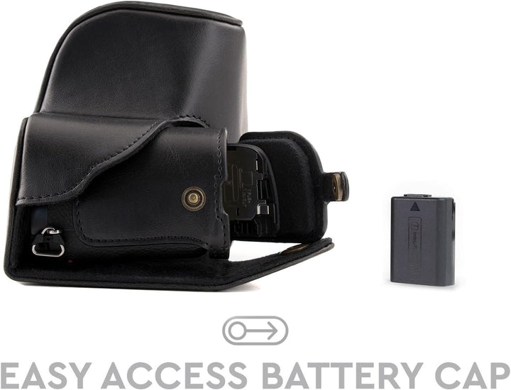 MegaGear Sony Alpha A6300, A6000 (16-50 mm) Ever Ready Leder Kamera-Case mit Trageriemen und Batteri