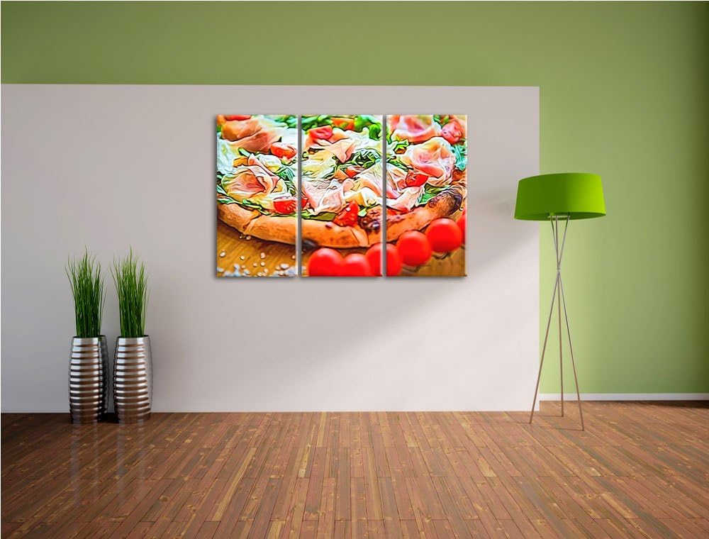 leckere Pizza3-Teiler Leinwandbild 120x80 Bild auf Leinwand, XXL riesige Bilder fertig gerahmt mit K