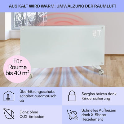 Klarstein Elektroheizung, Konvektor-Heizung mit Bodenrollen, Mobile Elektroheizung Energiesparend, S