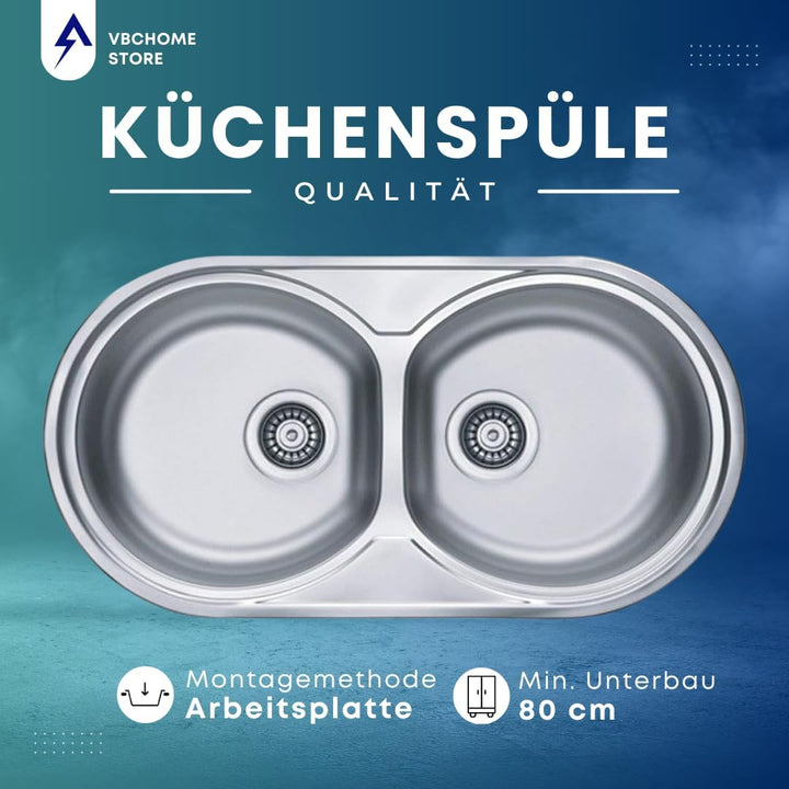 VBChome: Einbauspüle 832x437 mm Camping Küchenspüle - Satinstruktur Alveus Form 50 Spülbecken EDELST