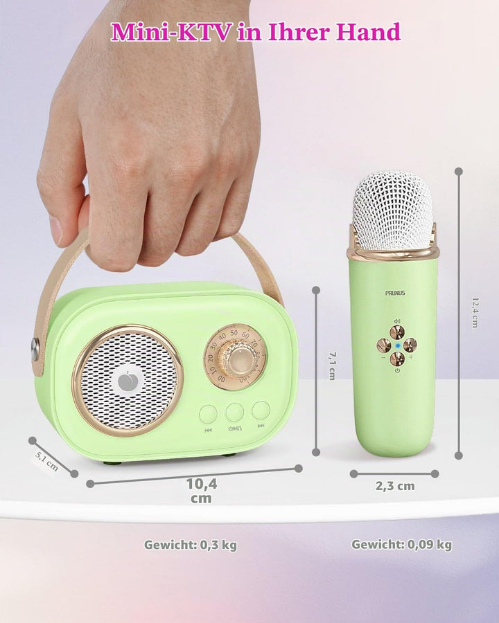 PRUNUS Karaoke Maschine Kinder mit 2 Mikrofonen, Mini Karaoke Set mit Stereosound und Heavy Bass für