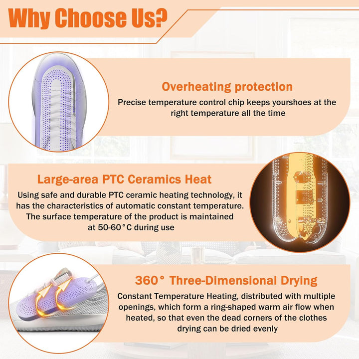 Idota Schuhtrockner Elektrisch, Schuh Trockner Tragbarer, Elektrischer Schuhtrockner mit 3 Modi Time