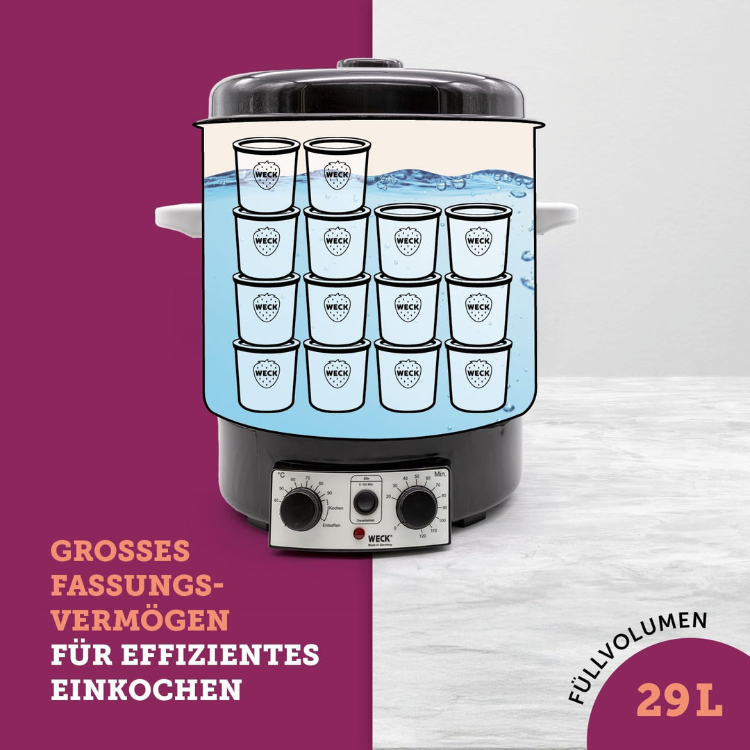 WECK Einkochautomat WAT 15 (Einkochtopf emailliert, mit Thermostat, mit Zeitschaltuhr, 29 Liter), Si