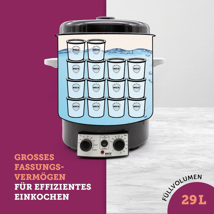 WECK Einkochautomat WAT 15 (Einkochtopf emailliert, mit Thermostat, mit Zeitschaltuhr, 29 Liter), Si