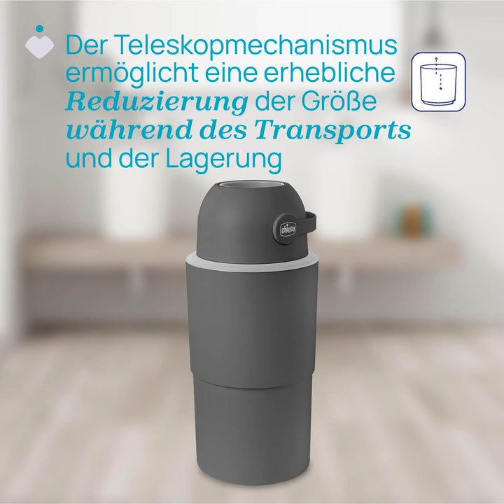 Chicco Windeleimer XL Geruchskontrolle, kompakte und platzsparende Windelentsorgung, fasst bis zu 45