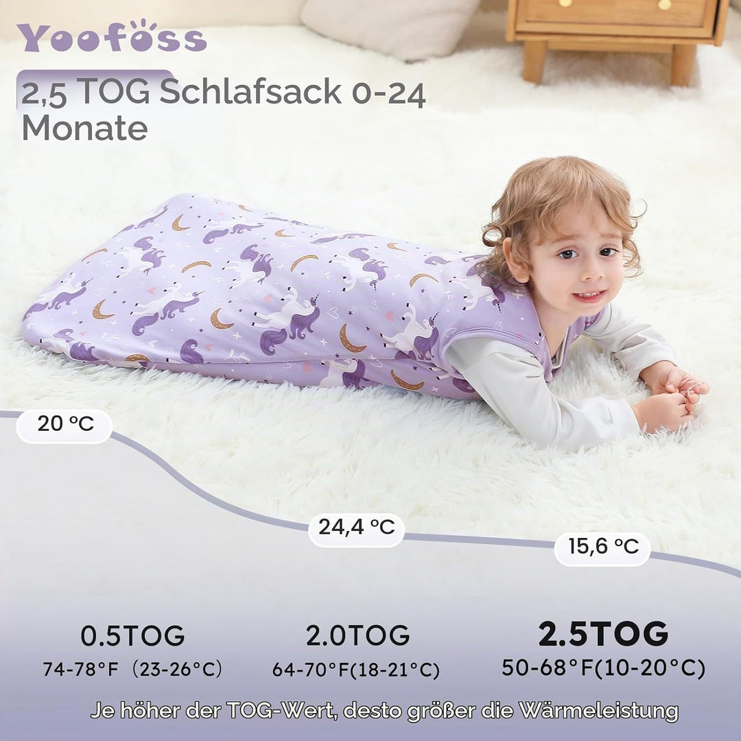 Yoofoss Schlafsack Baby Winter 2.5 Tog - 78cm/6-12 Monate Winterschlafsack Baumwolle Warm Babyschlaf