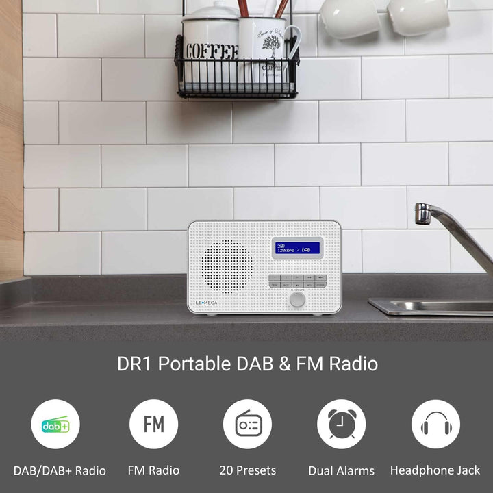 LEMEGA DR1 Tragbares DAB/DAB+ und UKW-Digitalradio,DAB-Radio mit Handbedienung,Doppelalarm,Schlummer