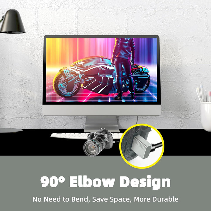 GELRHONR 90-Grad-Micro-HDTV-zu-HDTV-Kabel, 48 Gbit/s Ultra-Unterstützung für 8K@60Hz und 4K@120Hz, f