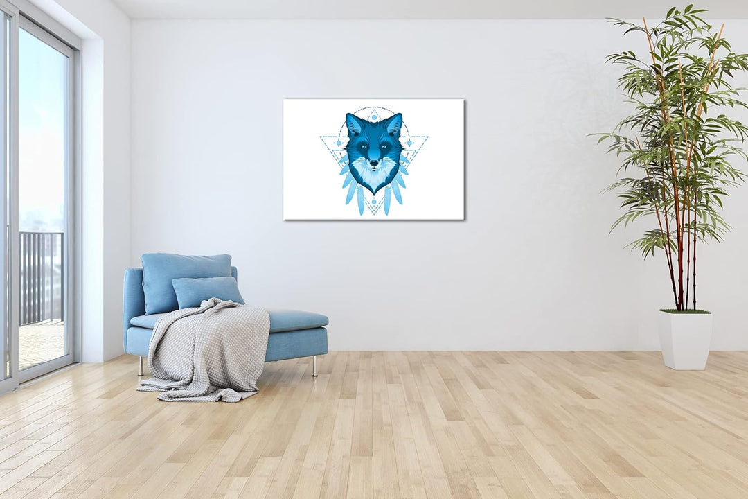 deyoli Zeichnung eines Fuchskopfes Format 80x60 Effekt: Monocrome Blau als Leinwandbild, Motiv ferti